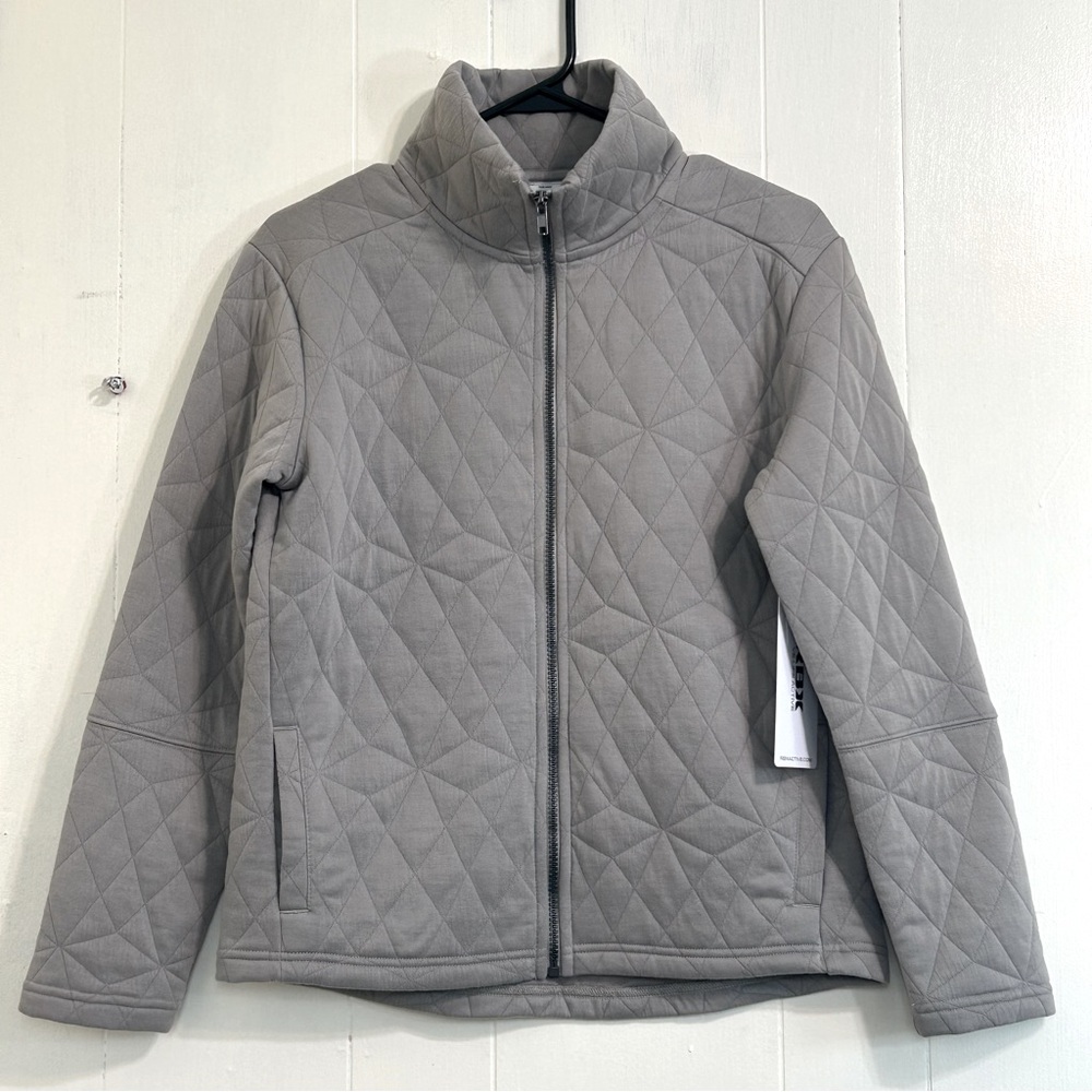 Reebok RBK New Light Gray Long Sleeve Zipper Fleece Sweatshirt Jacket Size Small